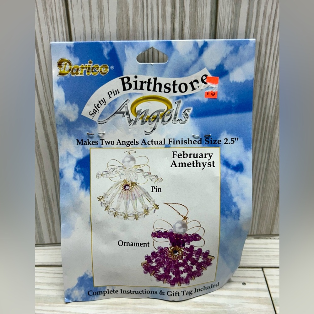 Safety Pin Angel Ornament Kit Darice Birthstone February Amethyst 2.5" New